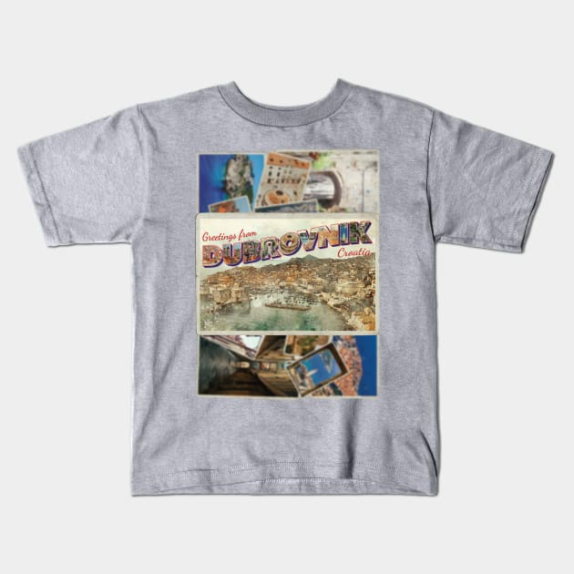 Greetings from Dubrovnik in Croatia Vintage style retro souvenir Kids T-Shirt by DesignerPropo